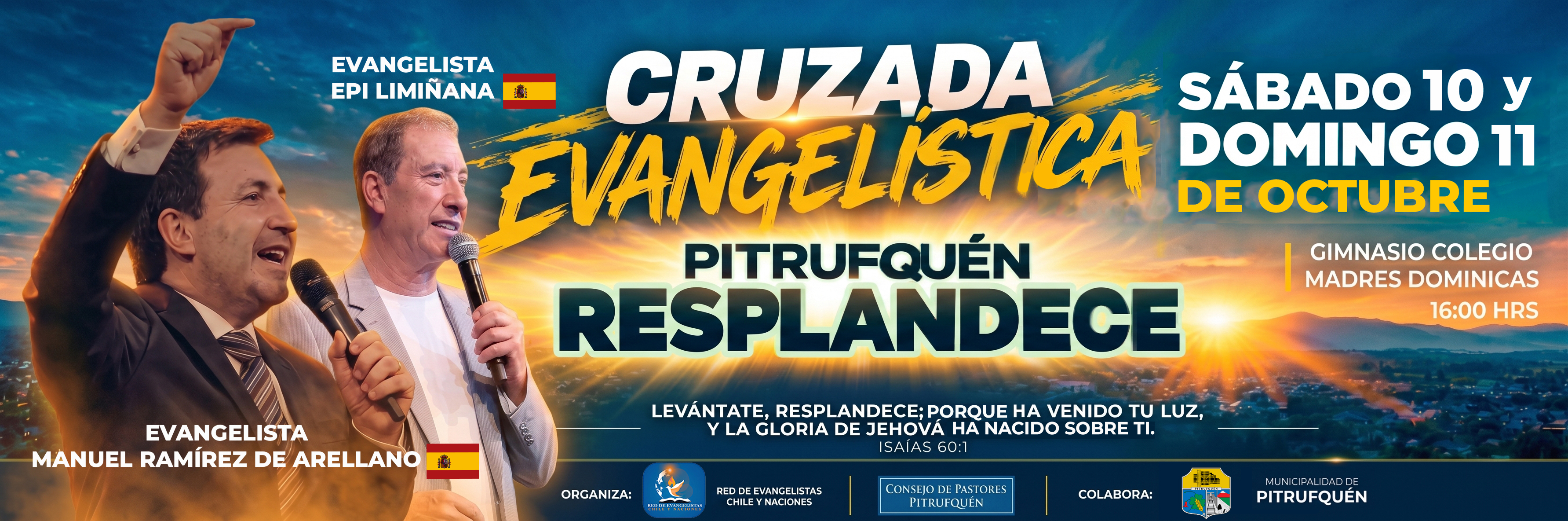 Cartel oficial de la Cruzada Evangelística Pitrufquén Resplandece